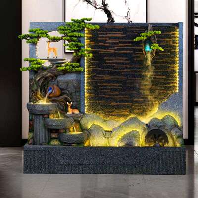 风水幕墙山循环水喷泉玄关办流公室屏庭院假鱼池招FCQ财装饰景观