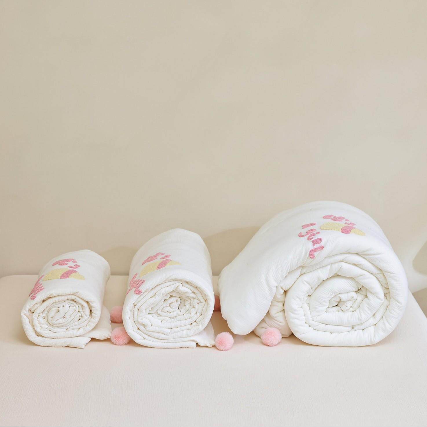 A类母婴级60支全棉亲肤双层纱奶嘴毛巾绣纯棉儿童抗菌被芯超柔软+