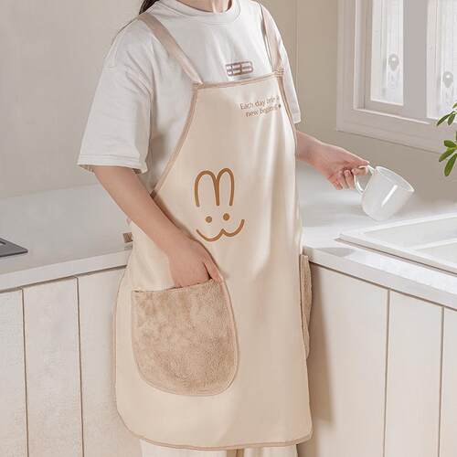 带擦手围裙家居厨房防水防油奶茶美甲店高颜值工作服罩衣现货