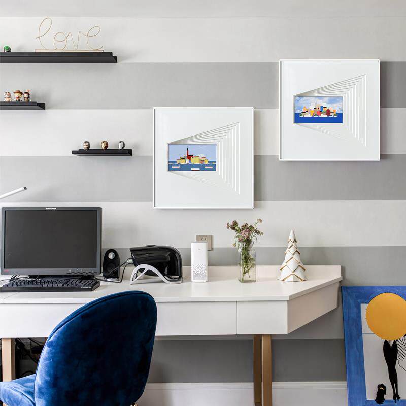 现代简约客厅装饰画多层立体几何挂画书房壁画儿童房轮船大海墙画