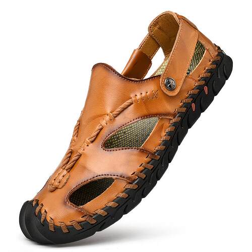 正品夏季真皮凉鞋男透气凉户外运动休闲男包头鞋厚士底防沙滑滩鞋