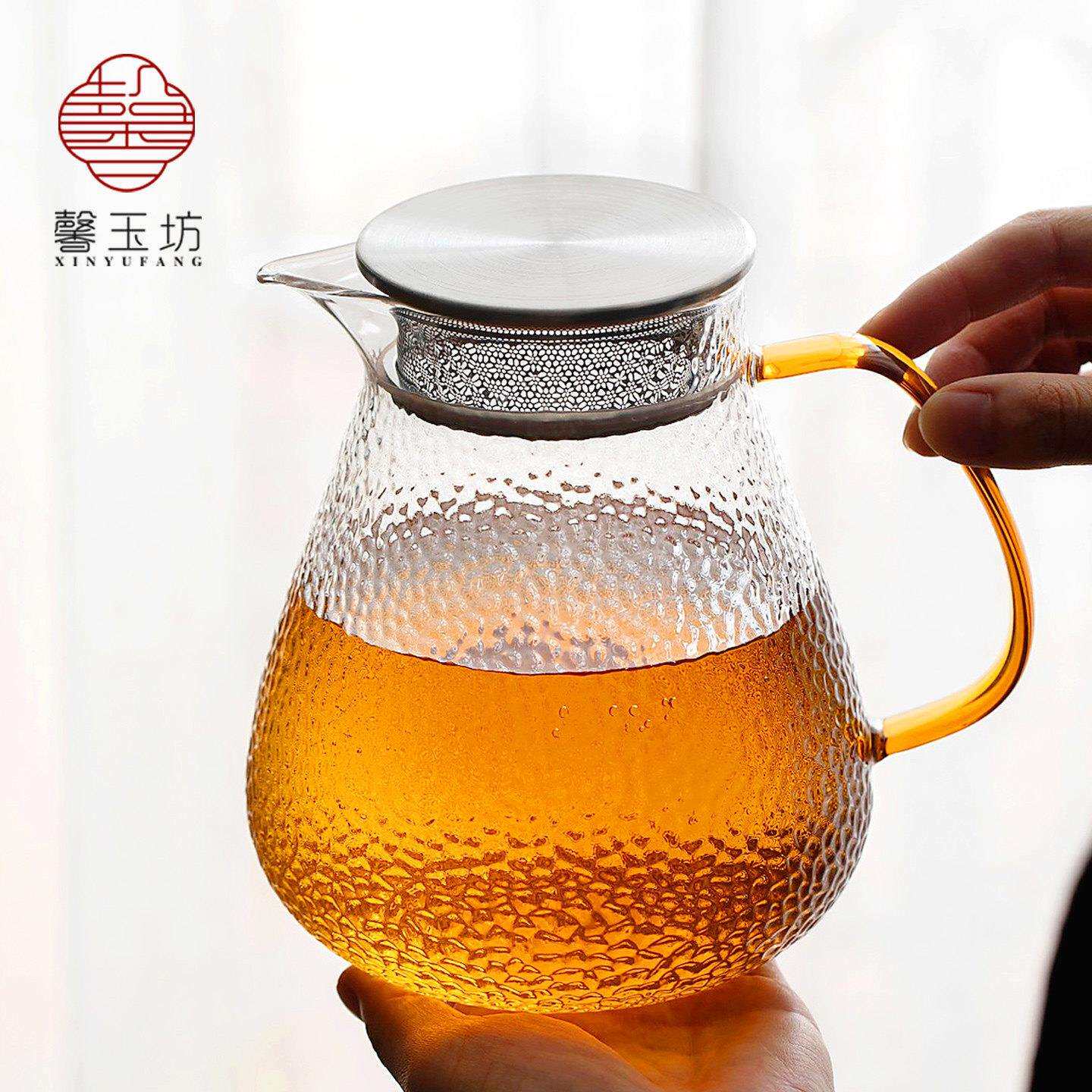 大容量温高锤纹玻耐璃泡茶单23-1456壶家用一体过滤盖花果茶壶烧