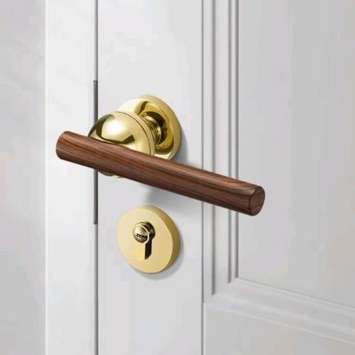 丽旺约静音实木门锁室内奢简百搭拉轻手新ZGN中式桃胡木防盗门把