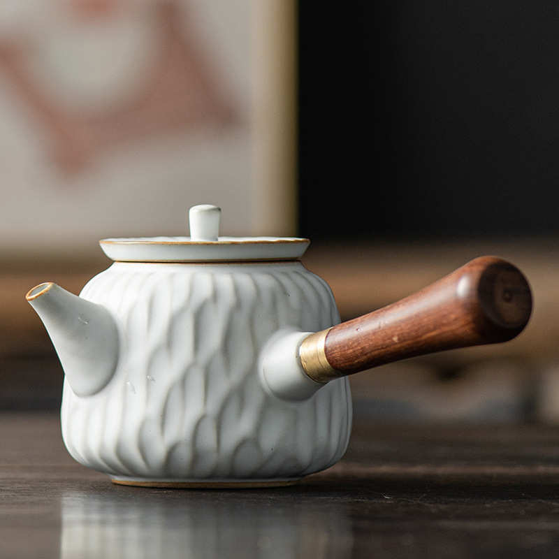 锤侧复古防壶大号功夫单茶具粗把陶纹壶陶瓷壶家用日式木柄泡茶烫