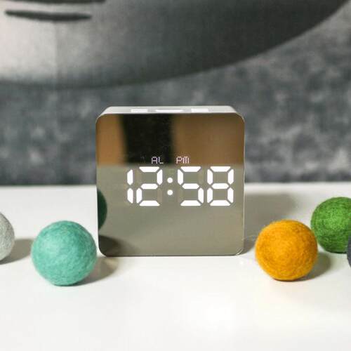 digital alarm clock night light thermometer mirror镜面闹钟