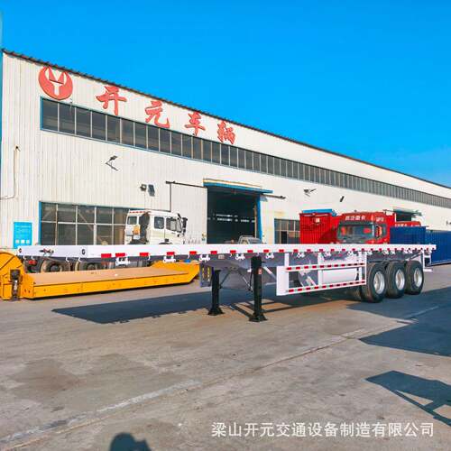 出口集装箱平板半挂车3轴平板木材运输半挂车JOST支腿FuWa车轴