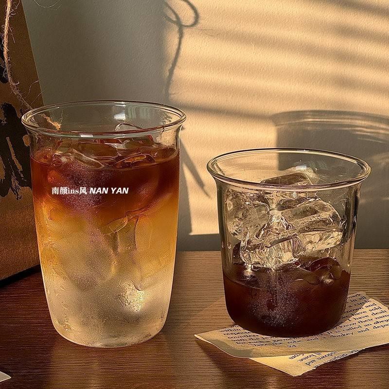 高硼硅玻璃咖啡杯简约扩口宽矮轻薄耐热奶茶拿铁美式自制创意饮品图片