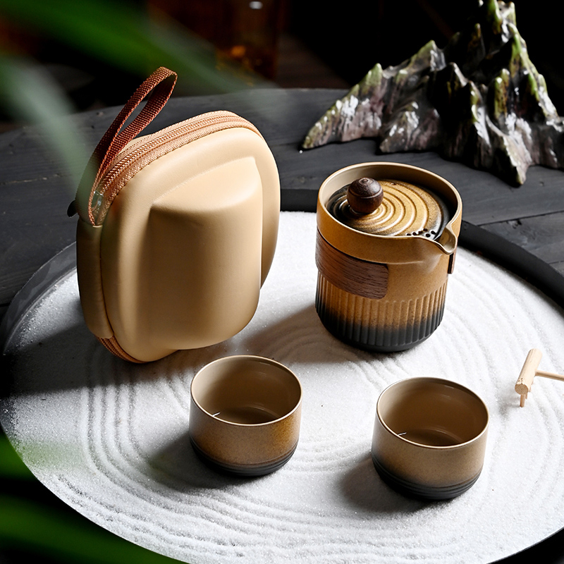 功夫旅行茶具套装便捷收纳包快客杯户外陶瓷一壶两杯喝茶装备可定