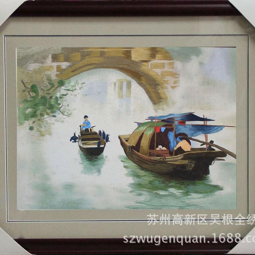 苏绣成品装饰画商务送礼苏州手工刺绣画已装裱水乡风景