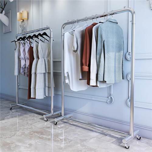 简约服装店展示架不锈钢女装衣服货架童装单杠龙门挂衣杆收纳带轮
