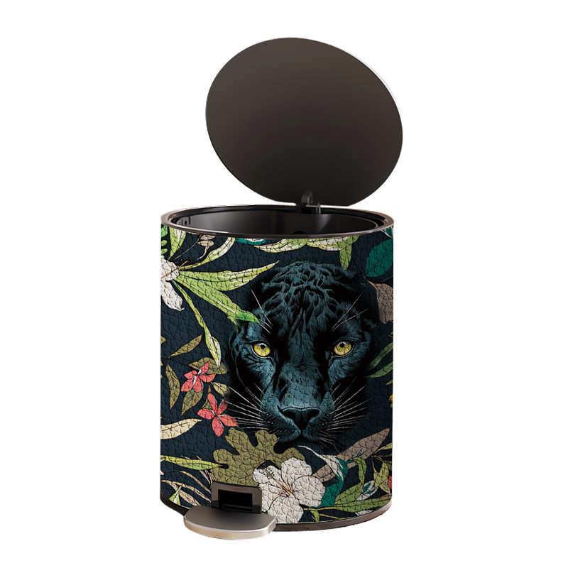 禾牧程不锈钢皮革垃圾桶高颜值新中古风高端复古轻奢客厅带盖脚踏