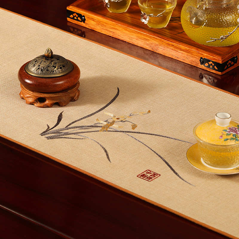 中式艺logo茶来图定制长条桌茶席茶几新茶旗布旗垫防水禅台布桌布