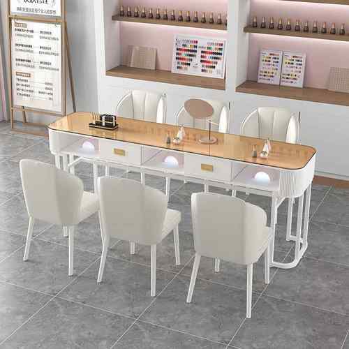 网红简约经型美济甲店桌子日式446双人桌奶油人美甲桌单甲椅套装