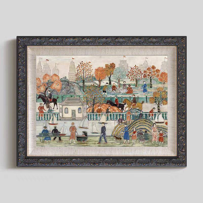 复古法式中古插画油布装饰画黑色雕花框餐厅挂画