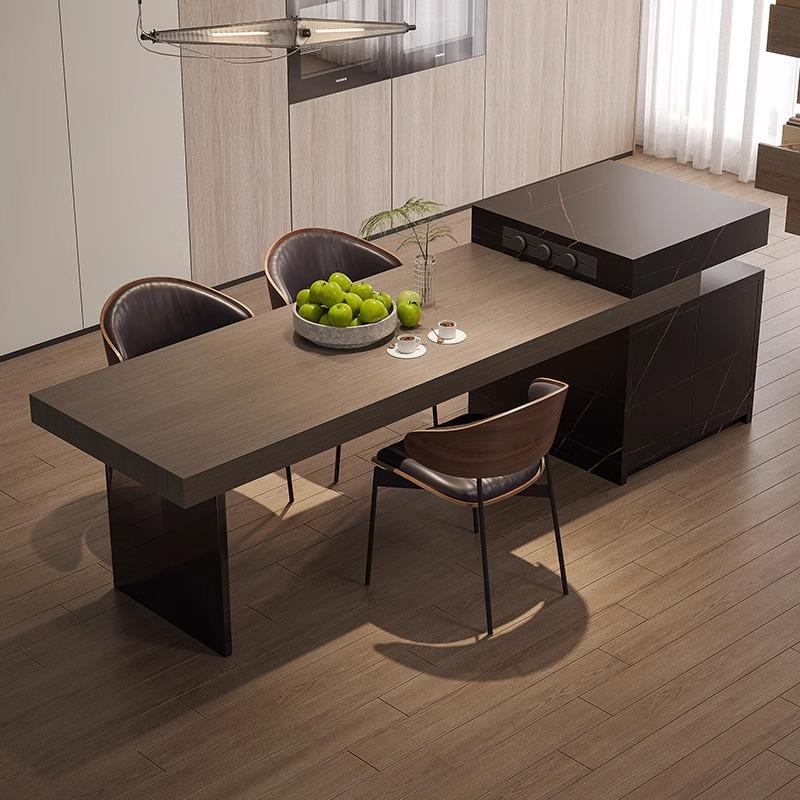 意式极简高级全岩板岛台餐桌一体可伸缩开放式厨房悬浮中岛台倒台