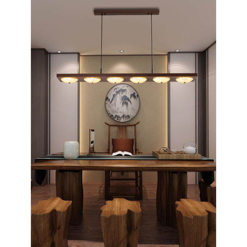 简约现桃代中古风一字长条胡木茶色1002餐厅吊纹灯室吧台饭厅吊灯