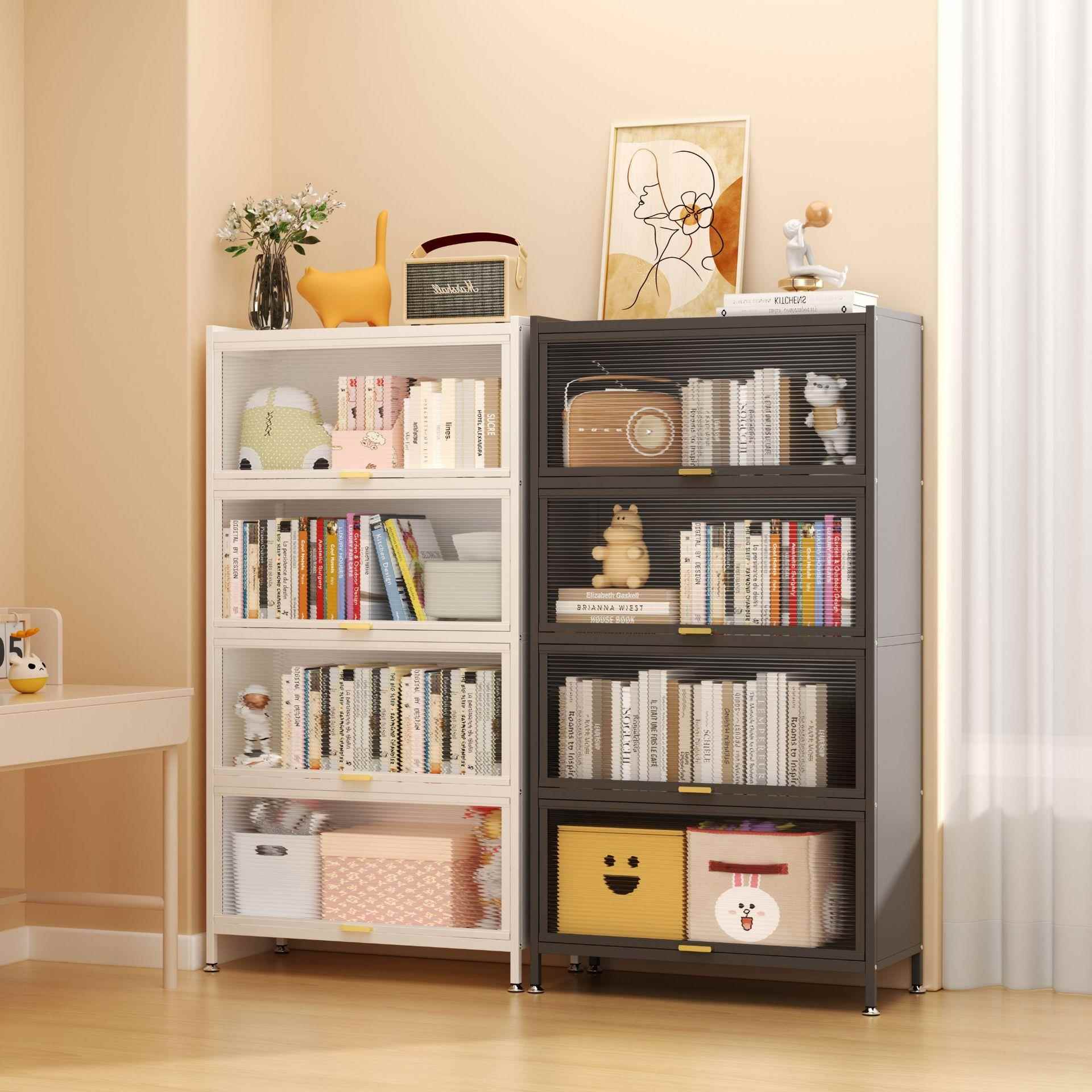 书柜家用落地靠墙多层带门储物收纳柜子儿童书房防尘钢制简易书架