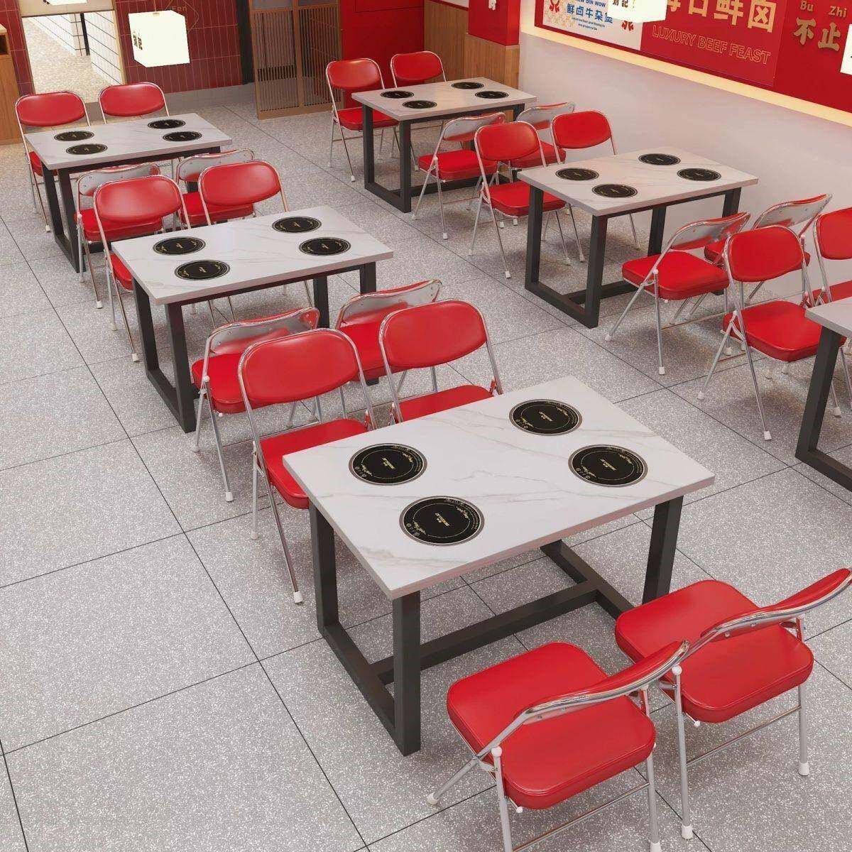 火锅桌子电磁炉一体岩板大理石朱富贵一人一锅海鲜自助火锅桌