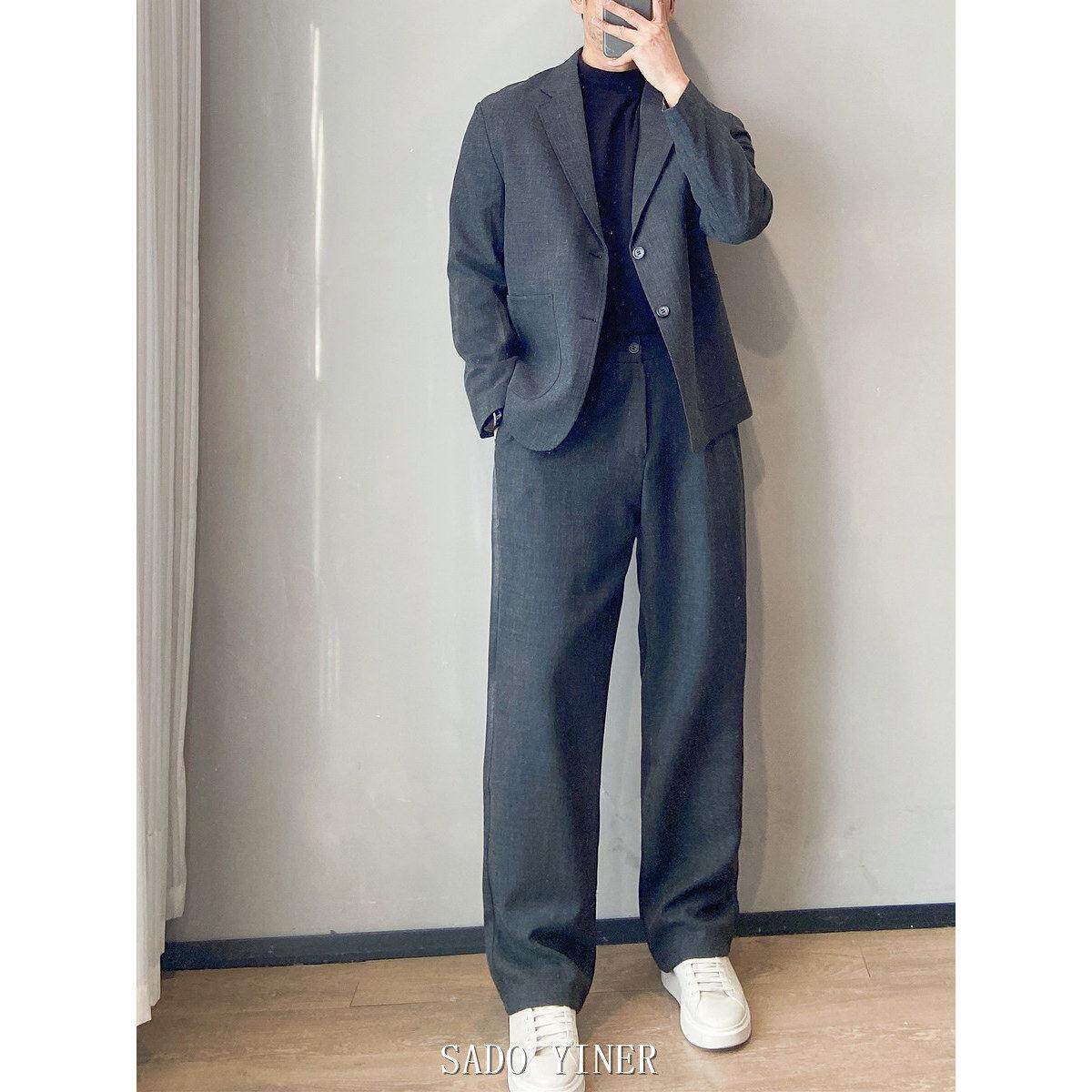 SADO YINER2026薄款商务上班西装套装男春季宽松高级感两粒扣西服