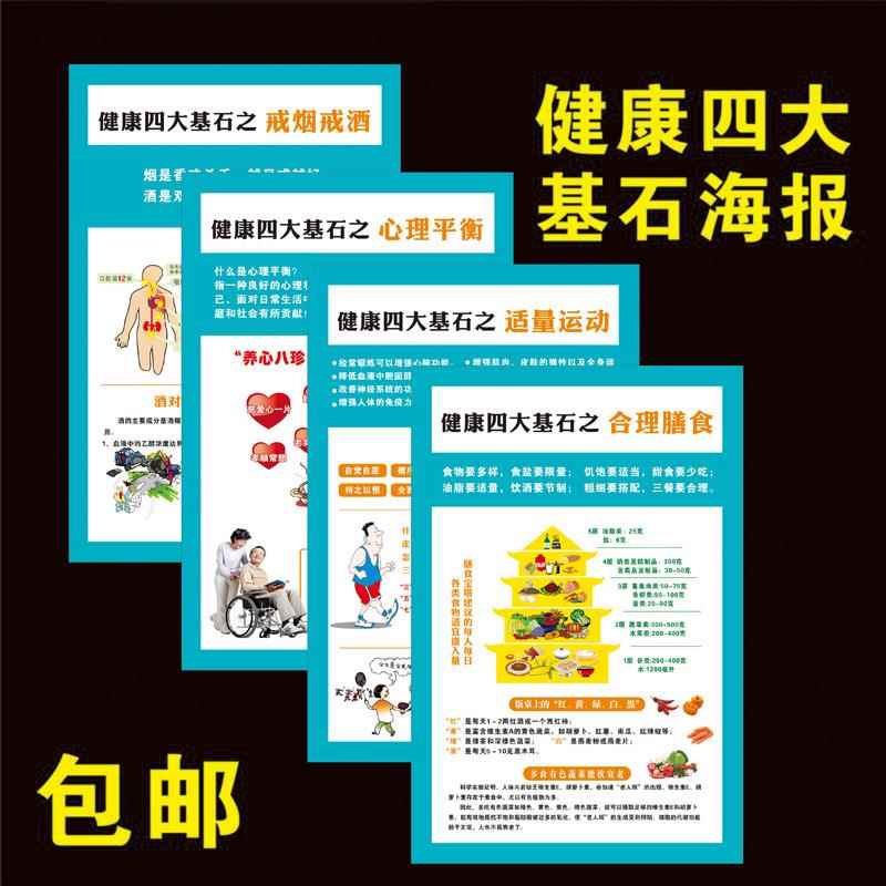 四大基石海报健康生活方式运动戒烟墙贴三减三健心理卫生宣传挂图