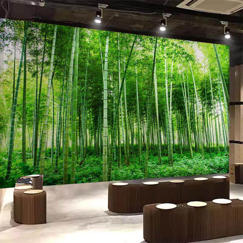 竹林大自然森林背景墙壁纸民宿客厅服装店直播间壁画竹子防潮墙布