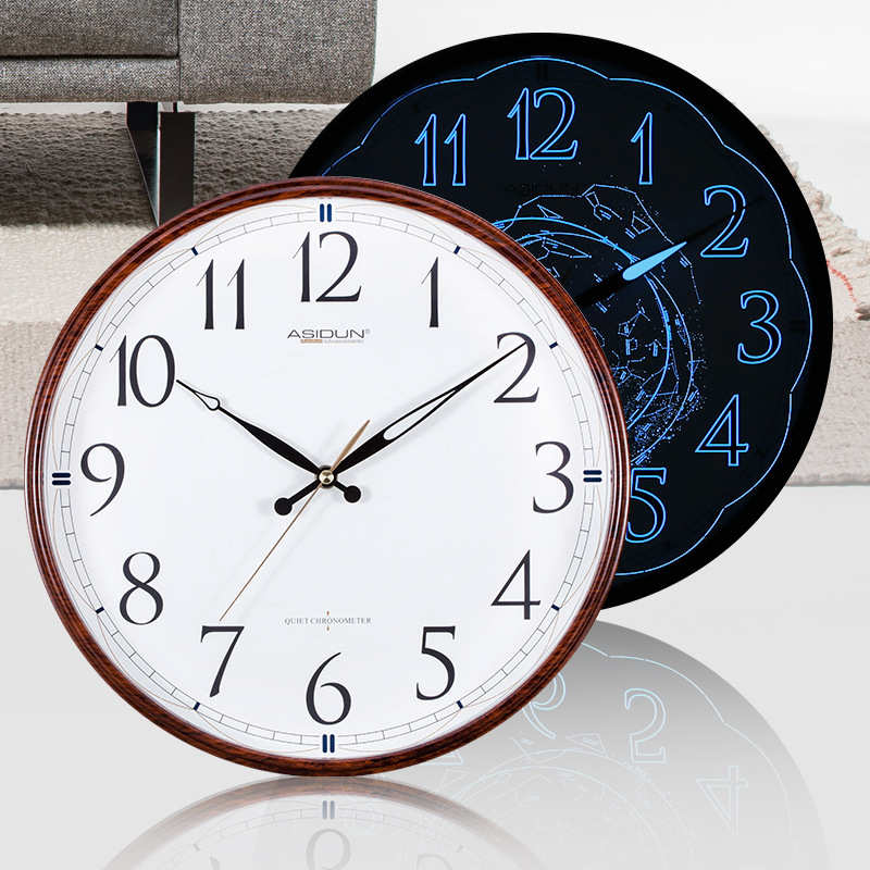 14寸独特蓝色夜光现代创意挂钟时尚简约客厅卧室家用大气石英时钟