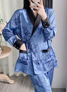 2026新款秋季法式冰丝睡衣女青果领高级感居家舒适家居服