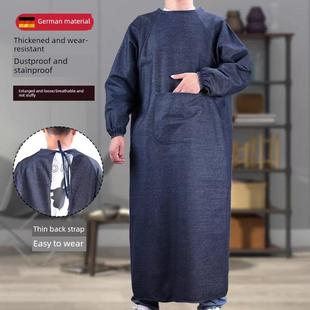 牛仔围裙加肥和加大反装带袖男女搬运布工作服防污大衣劳动保护服