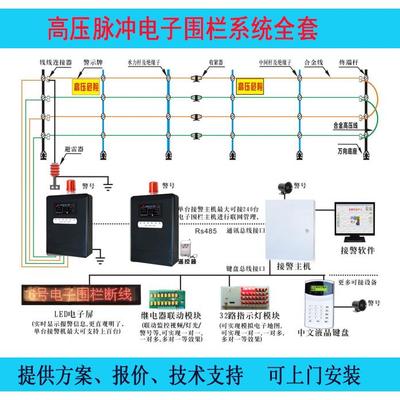 学校电子围栏系统全套高压张力报警主机围墙防盗电网围栏周界报警