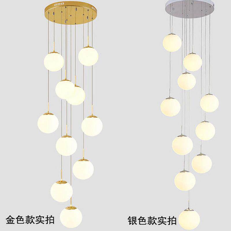 现代简约楼梯吊灯北欧圆球形玻璃吊灯餐厅创意商铺橱窗奶白球吊灯