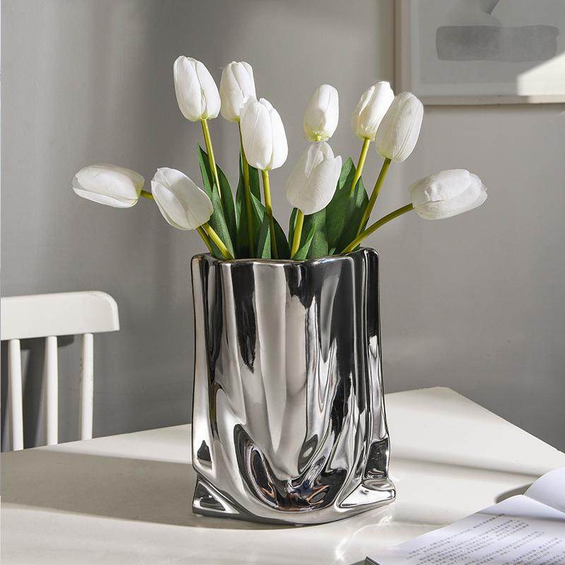 轻奢感电镀陶瓷花瓶摆件客厅插花郁金香花艺餐桌装饰花器,家居饰品,花瓶,淘宝优惠券,粉丝福利购,淘宝优惠卷
