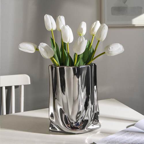 轻奢感电镀陶瓷花瓶摆件客厅插花郁金香花艺餐桌装饰花器