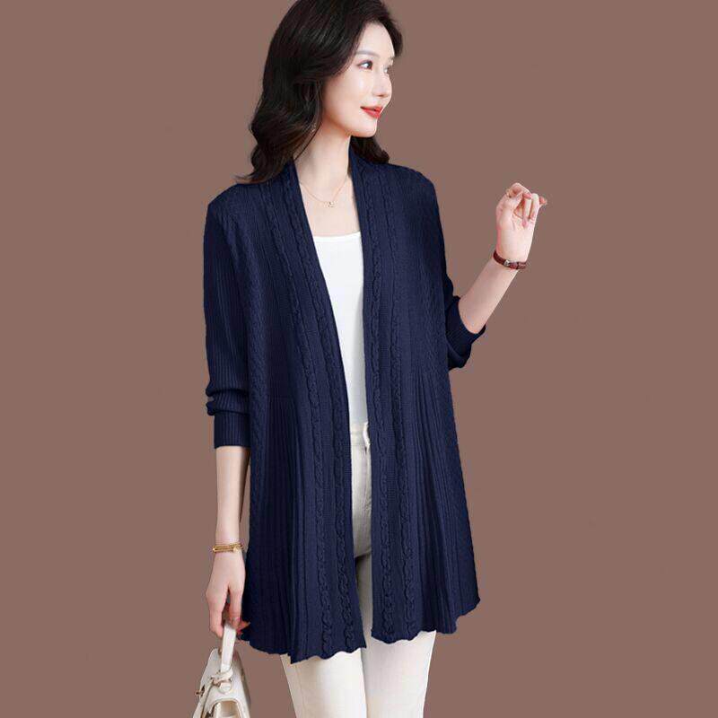 桑蚕丝防晒针织开衫女外套中长款冰丝春夏薄款外搭披肩空调衫上衣