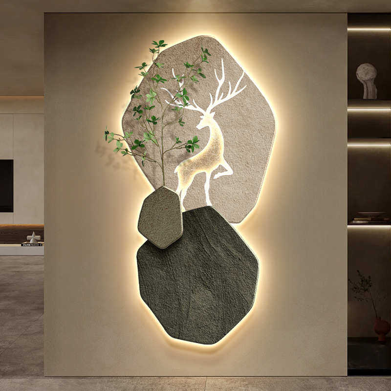 现代轻奢玄关装饰画麋鹿高级感客厅背景墙挂画新款入户正对门壁画