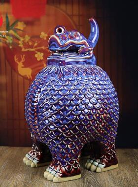 禹州钧瓷窑变大宋官窑同款天禄貔貅玄关装饰乔迁开业送礼钧窑摆件