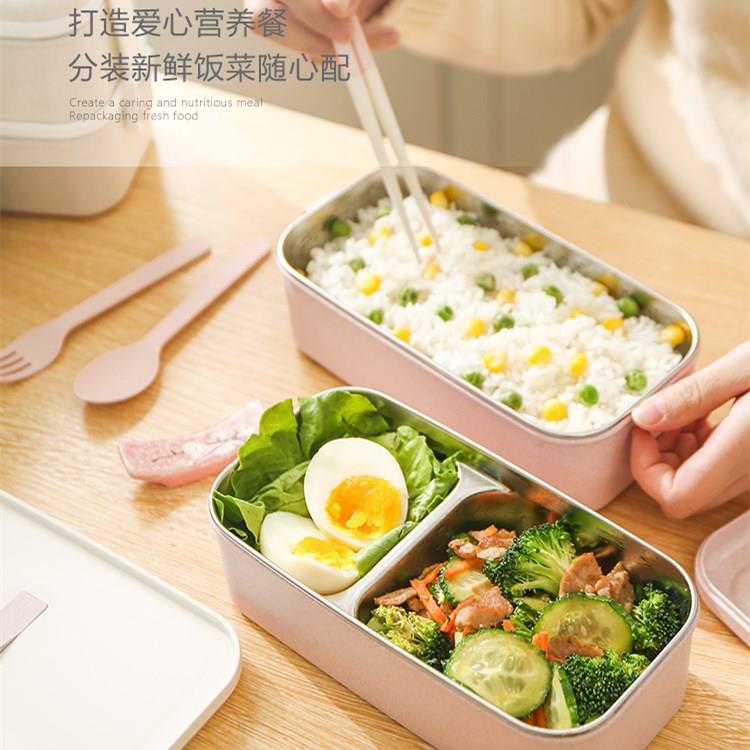 日式双层不锈钢保温饭盒上班族分格儿童学生带便当格餐盒套装安雅
