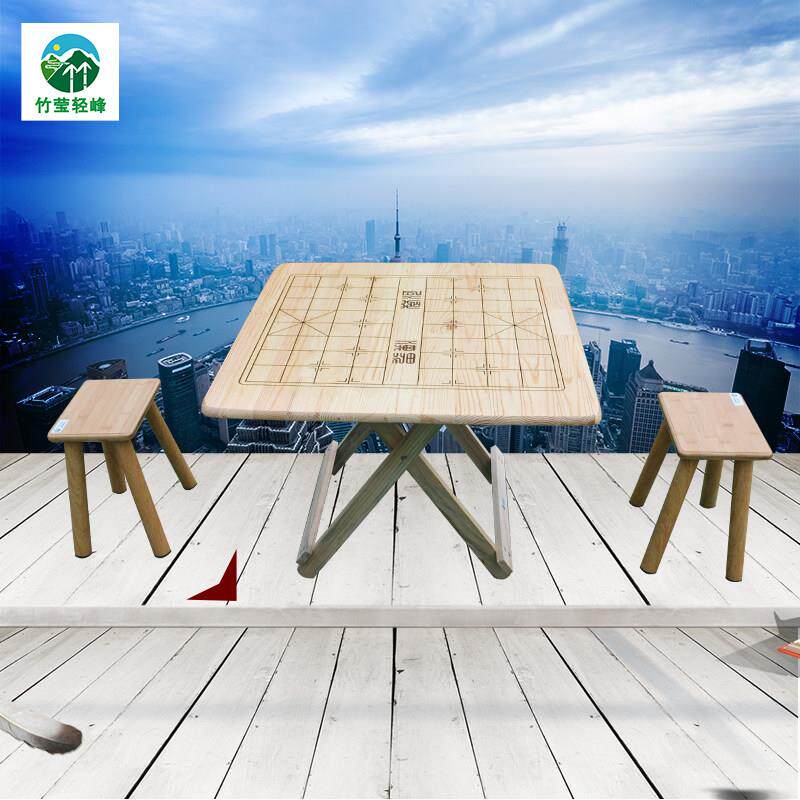 全松木折叠雕刻棋桌餐桌茶桌家用小方桌子户外可携式摆摊实木四方