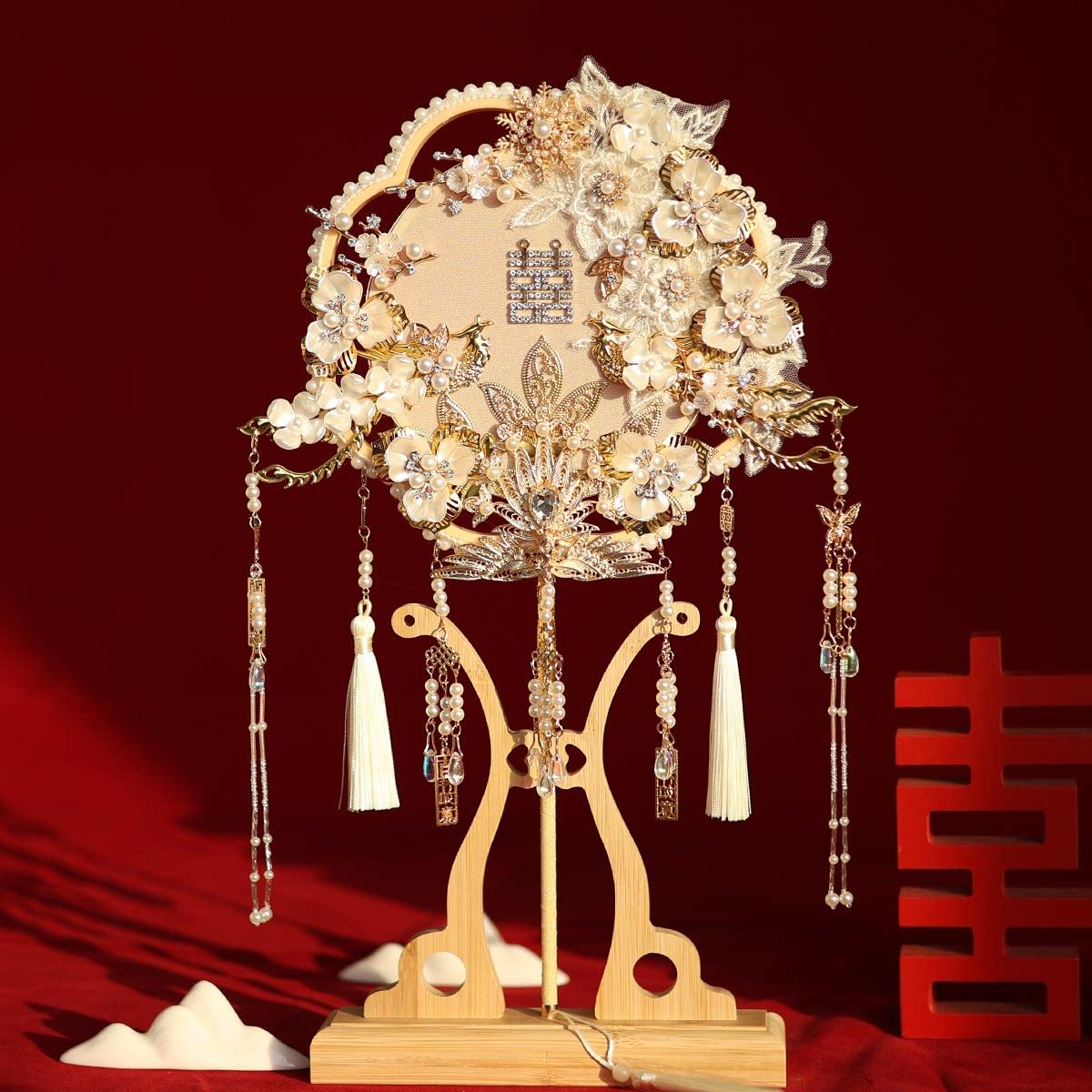 团扇新娘结婚diy材料包手工中式秀禾喜扇成品双面高级婚礼送礼物