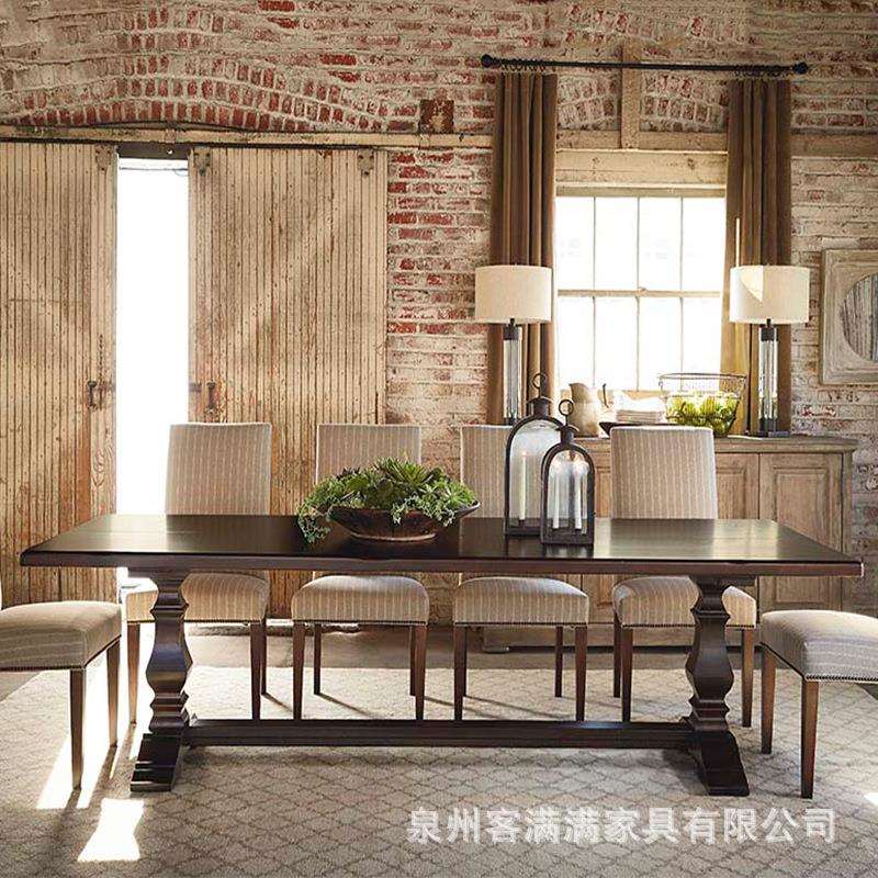 美式长方形全实木餐桌西餐厅酒店原木设计感长桌复古做旧咖啡桌