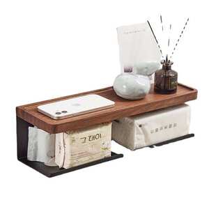 实木纸巾盒厕所手纸架卫生间实木免打孔双卷纸架创意手机置物架
