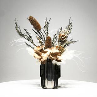仿真花艺金属花器摆件高端酒店餐桌前台样板房别墅客厅假花装饰品
