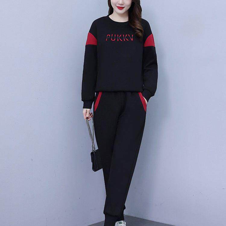 休闲运动套装女2026春秋新款时尚减龄卫衣刺绣大码显宽松瘦两件套