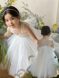 女宝生日裙夏季高端法式女童，吊带裙白色蓬蓬纱裙，公主裙六一连衣裙