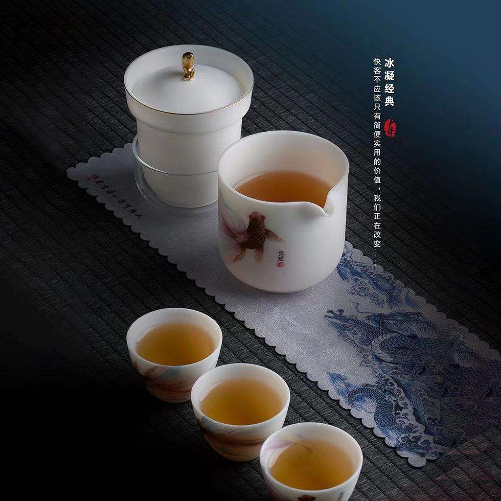羊脂玉陶瓷旅游行茶具套装户外泡茶便携快客杯悠然自得送领导长辈