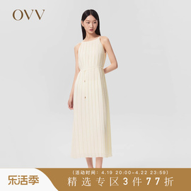 ovv春夏女装经典圆领哑光，不规则飘逸百褶吊带连衣裙