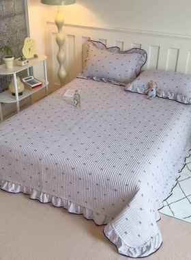 公主风加厚水床棉洗床盖三件套边夹棉防滑针IIY织棉单床罩四花季
