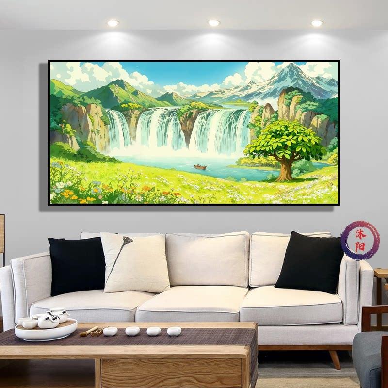 治愈系装饰画聚宝盆宫崎骏风格客厅风景挂画北欧简约风ins床头画
