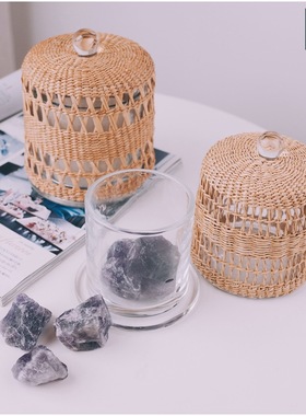 玻璃罩水晶石香薰蜡烛装饰摆件