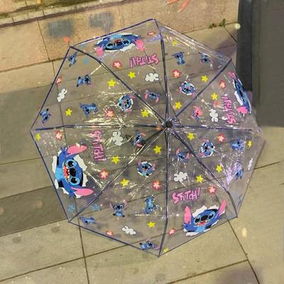 史迪仔雨伞加大加厚加固长柄透明全自动伞女生小学生上学专用可爱