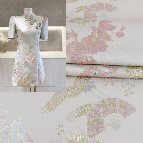 色织提花大机绣中式古典唐装汉服丝绸旗袍马甲古风服装面料